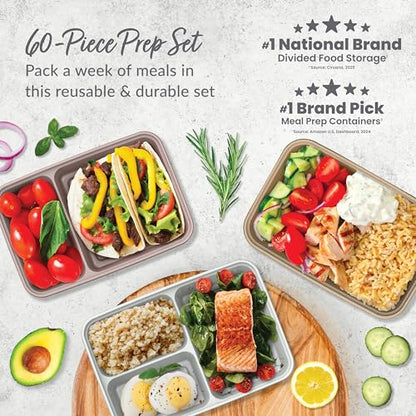 Bentgo Prep Meal Prep Kit, 1, 2 & 3-Compartment Containers, 60 Piece Set | Portion Control, Stackable, Microwave, Freezer & Dishwasher-Safe, Reusable, PFAS & BPA-Free (Gleam Metallics) - color: Gleam Metallics