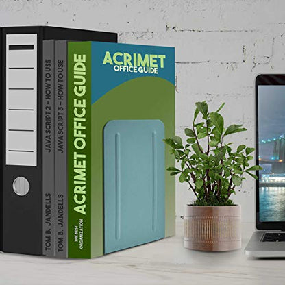 Acrimet Bookends for Shelves, Non-Skid Book Holder, Heavy Duty Book Stopper, Steel Metal Book Ends Storage for Home, Library, 6 7/8" H x 4" W x 4 1/2" D (Green) (1 Pair / 2 Pieces) | For Shelves & Shelves with Protective Base