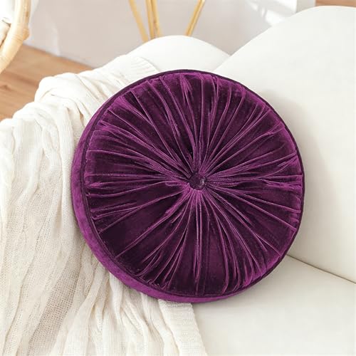 Round Throw Pillow, 17.7" Fuchsia Pleated Tufted Circle Chair Pillow Soft Velvet Couch Decorative Pillow Round Floor Couch for Bedroom Living Room Farmhouse - color: Fuchsia