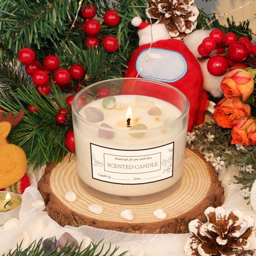 CONNOO 8 Pack 12 OZ Clear Glass Wide Mouth Candle Jars | Airtight Bamboo Lids, Sticky Warning Labels, Empty Container Bulk, Dishwasher Safe - color: Clear