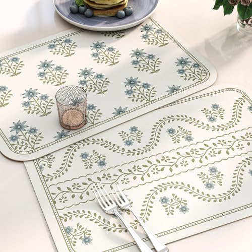 Vinyl Waterproof Placemats Set of 6 Rectangular,12"*17"-Mosella B | Wipeable Beautiful Print Place Mats,Stain Resistant,Heat Resistant,Everyday Meals,Kitchen,Dinning,Holiday,Decor - color: Mosella B