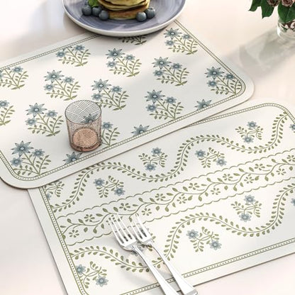 Vinyl Waterproof Placemats Set of 6 Rectangular,12"*17"-Mosella B | Wipeable Beautiful Print Place Mats,Stain Resistant,Heat Resistant,Everyday Meals,Kitchen,Dinning,Holiday,Decor - color: Mosella B