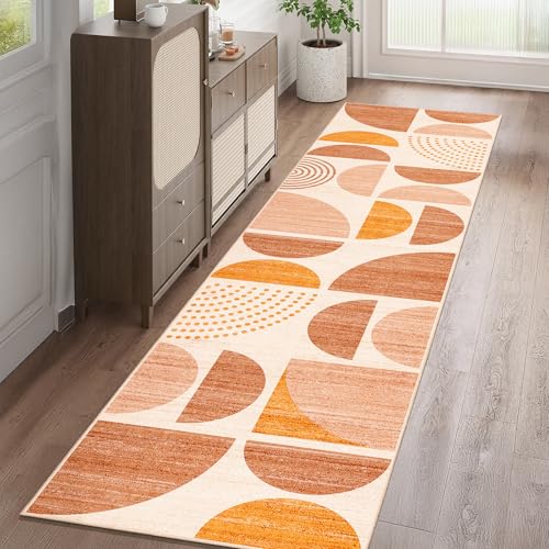 Boho Runner Rug Washable 2x8 Area Rugs Non Slip Modern Abstract | Long Throw Carpet for Hallways Kitchen Bedroom Entryway Bathroom Laundry Soft Low Pile Floor Indoor Bohemian Orange - color: Orage and Beige, size: 2' x 8' (Rectangular)