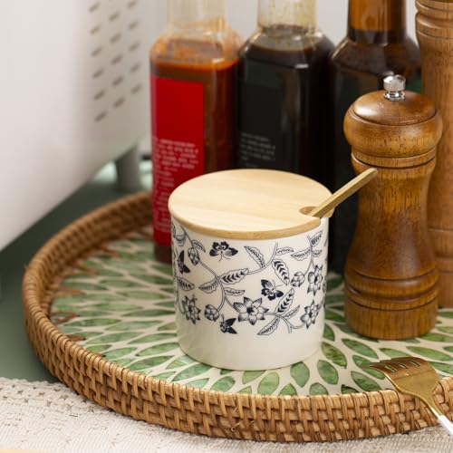 Salt Cellar with Lid and Spoon, 9oz Salt Containers for Countertop | Moisture-Proof Salt Box, Beautiful Salt Holder