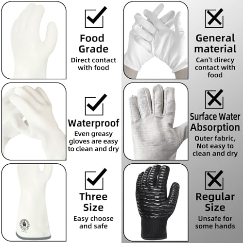 Silicone Oven Gloves, Heat Resistant Kitchen Oven Mitts, 1 Pair(9) | Food Grade, Waterproof, Easy Clean, Great for Sourdough Baking, Kitchen Cooking, Grilling, Smoking, Frying, BBQ - color: White Standard, size: 9/L