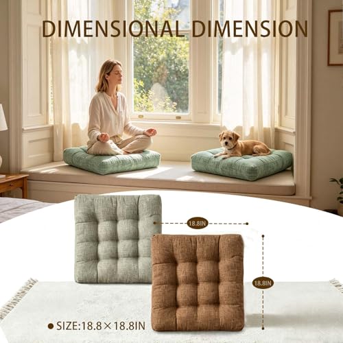 Set of 2 Floor Cushion for Adult Tufted Square Seat Cushions for Tatami Living Room Dorm 18.8 x 18.8 Inch Burgundy Meditation Floor Pillows
