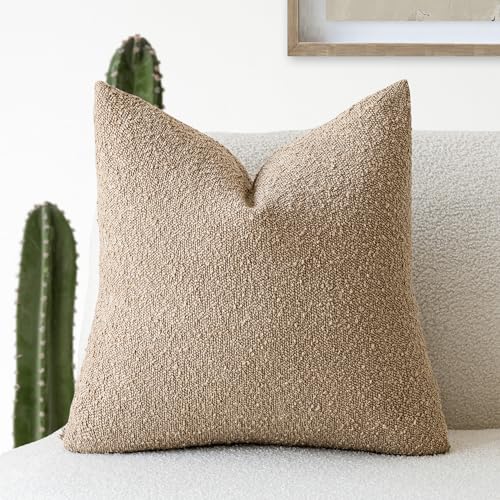 Foindtower Decorative Textured Boucle Throw Pillow Covers Accent Solid Pillow Cases Neutral Soft Cozy Couch Cushion Case for Chair Sofa Bedroom Living Room Home Decor 16x16 Inch,1PC,Taupe Khaki Camel - color: Camel, size: 16" x 16" (Pack of 1)