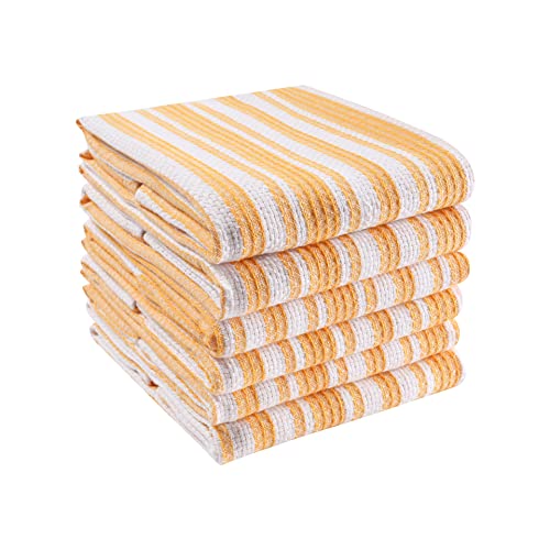 LFH Home Soft Cotton Dish Towels Premium Absorbent Kitchen Towels for Cleaning Drying and Wiping Counters Decorative Tea Towels Stylish and Fade Resistant Drying Dishes Easy to wash 18x28 Inch-Mustard - color: Mustard, size: 18x28 - Pin Stripe
