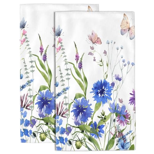 Hand Towels Set of 2 Wildflowers and Butterfly Towels for Bathroom Soft Absorbent Decorative Hand Bath Towels Dish Towels for Kitchen Sports Gym Yoga Home Decor 14 x 28 in - color: Wildflowers and Butterfly