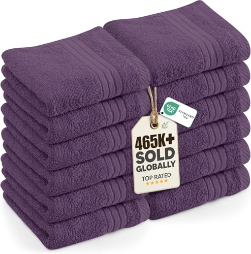 Utopia Towels 12 Pack Premium Wash Cloths, 12x12 in, 100% Cotton, Plum | Highly Absorbent Soft Feel Lightweight Washcloths - Premium Ring Spun Cotton, Ideal for Bathroom, Spa, Gym & Face - color: Plum