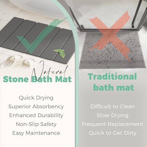 SYIPO Stone Bath Mat - Non-Slip Foldable Diatomite Bath Mat 23.6 x 15.3”, Super Absorbent & Quick Drying Bathroom Mat | Easy to Clean Shower Floor Mat, Dark Gray - color: Dark Gray