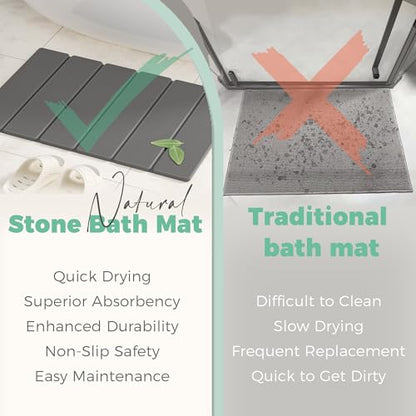 SYIPO Stone Bath Mat - Non-Slip Foldable Diatomite Bath Mat 23.6 x 15.3”, Super Absorbent & Quick Drying Bathroom Mat | Easy to Clean Shower Floor Mat, Dark Gray - color: Dark Gray