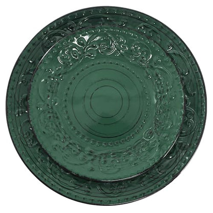 Elama Malibu Sea Glass 16-Piece Stoneware Embossed Pattern Reactive Glaze Dark Green Dinnerware Set, Tableware, Serveware Set (Sea Glass Green) - color: Sea Glass Green