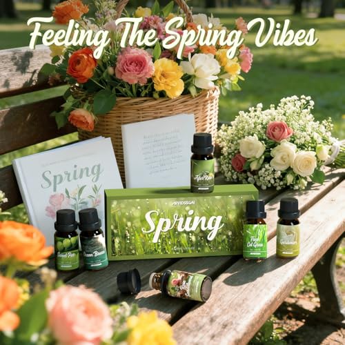 ARVIDSSON Spring Essential Oils Set, Natural Fragrance Oil for Diffuser - After Rain, Ocean Breeze, Fresh Cut Grass, Gardenia, Sweet Pea, Rose Sandalwood, Spring Scented Oil Gift Set - color: Green