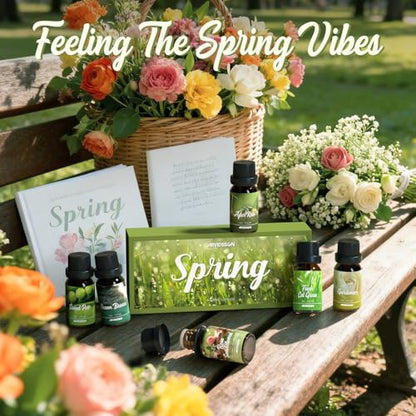 ARVIDSSON Spring Essential Oils Set, Natural Fragrance Oil for Diffuser - After Rain, Ocean Breeze, Fresh Cut Grass, Gardenia, Sweet Pea, Rose Sandalwood, Spring Scented Oil Gift Set - color: Green