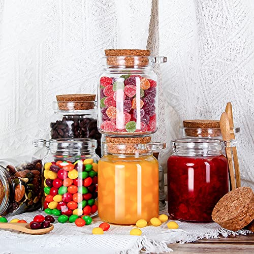 YEBODA 10 oz Small Glass Storage Jars with Cork Lids and Spoons, 12 Pack | Clear jars for spices, bath salts, sugar scrubs, yogurt and DIY gifts; includes labels, marker and funnel.
