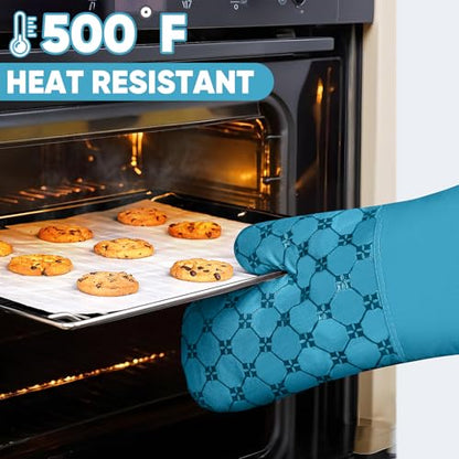 Oven Mitts Kitchen Towels Dishcloths with Pot Holders Sets 12PCS, Dish Towels Sets, Oven Gloves Pot Pads Heat Resistant 500 Degrees with Non-Slip Silicone Surface for Cooking Baking Grilling (Blue) - color: Blue