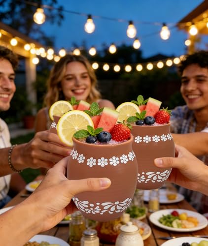Brown Mexican Style Ceramic Small Vases, 6-Pack Hand-Painted Daisy Decor Pots, 16oz - color: Brown