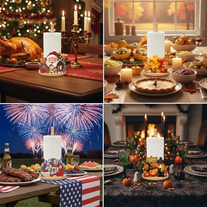Bamboo Paper Towel Holder with 11 Set Interchangeable Holiday Signs, Rustic Kitchen Decor | Seasonal Countertop Stand for Christmas,Spring,Summer,Fall,Winter,Valentine's Day,Easter,Halloween,