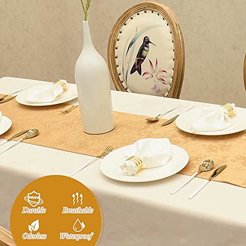 Faux Linen Sparkly Spring Gold Table Runner with Tassels 14x118 Inch Dresser Scarf Graduation Table Runner for Home Bedroom Party Birthday Wedding Bridal Baby Shower - color: Brilliant Faux Linen With Tassels- Gold, size: 118"x14"-1Pc