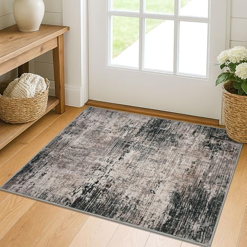KILOCOCO Abstract Small Rug 2x3 Washable Entryway Rug Door Mat, Black/Brown | Machine Washable Kitchen Rug, Non Slip Door Mat Indoor Entrance, Soft Entry Rugs, Printed Throw Rugs, Indoor Front Door Rug - color: Black/Brown, size: 2' x 3' (Rectangular)