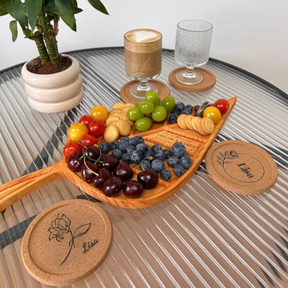 Personalized Leaf Shaped Charcuterie Board - Custom Wooden Engraved Cheese Board, Charcuterie Boards Gift Set for Kitchen and Home Decoration - Housewarming Gifts