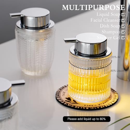CICUFY Foaming Hand Soap Dispenser, Glass Foam Soap Dispenser or Lotion Dispenser for Kitchen & Bathroom Refillable Liquid Soap Dispenser with Large Silver Pump(Striped Pattern-Clear) - color: Clear-1 Pcs, style: Foam/Striped Pattern