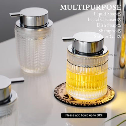 CICUFY Foaming Hand Soap Dispenser, Glass Foam Soap Dispenser or Lotion Dispenser for Kitchen & Bathroom Refillable Liquid Soap Dispenser with Large Silver Pump(Striped Pattern-Clear) - color: Clear-1 Pcs, style: Foam/Striped Pattern