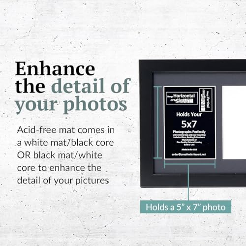 Creative Letter Art - 4 Opening 5x7 Black Picture Frame with 10x24-inch Black Mat Collage including Full Strength Glass, Alphabet Photography - color: 4 opening, size: Black w/ Black