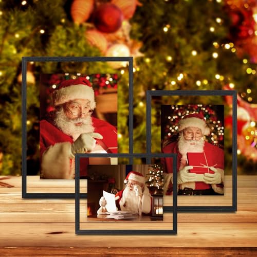 Egofine 6x8 Floating Frames Set of 2, Double Plexiglass Picture Frame, Made of Solid Wood Display Any Size Photo up to 6x8, Wall Mount or Tabletop Standing, Rustic Black - color: Faded Black, size: 6x8