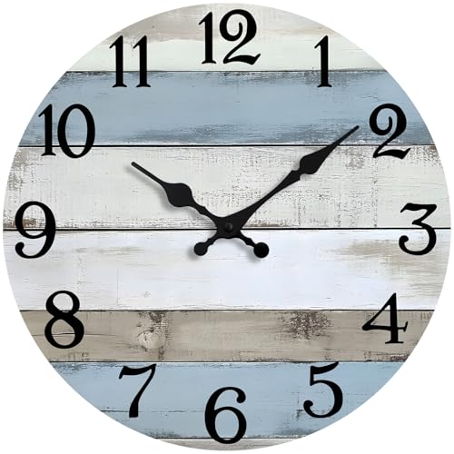 JoFomp 14 Inch Wall Clocks Battery Operated, Silent Non Ticking Wall Clock Wood, Coastal Country Design Rustic Wall Clocks for Living Room Decor, Large Wall Clock for Bedroom Kitchen Bathroom - size: 14 Inch