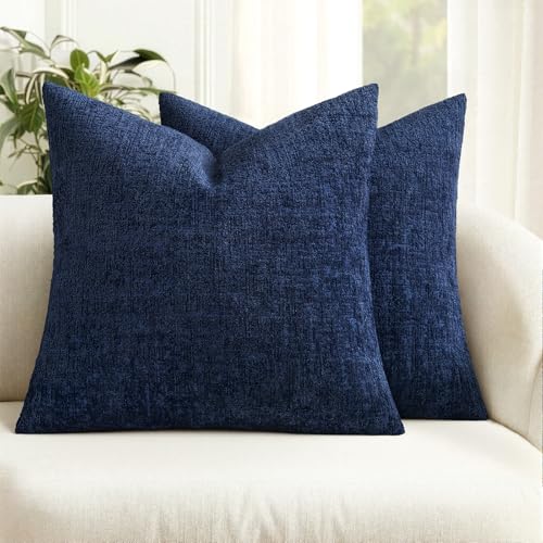 MIULEE Couch Pillow Covers Textured Chenille Home Decor 18x18 Navy Blue | Set of 2 Soft Luxurious Decorative Throw Pillow Covers Coastal Cozy Pillowcases Living Room Cushion Sofa Bed - color: Navy Blue, size: 18" x 18" (Pack of 2)