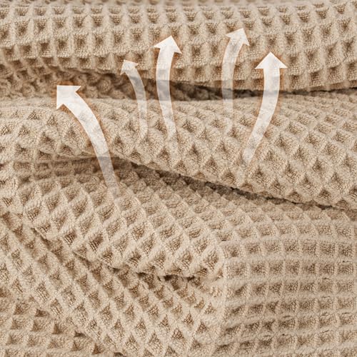 MICROFI New Microfiber Waffle Bath Towels, 2 Pieces, Oversized, Soft, Absorbent, Fast Drying, Lint Free 430 GSM (30''x60''/76cm x 152cm) - color: Beige+white