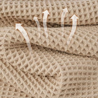 Microfiber Waffle Bath Towels, 4 Pieces, Soft, Absorbent, Fast Drying, Lint Free 430 GSM (27''x55''/68.58 cm x139.7 cm) - color: Beige