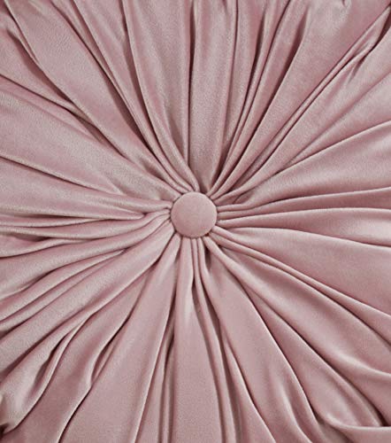 SARO LIFESTYLE Round Velvet Pintucked Poly Filled Throw Pillow - color: Blush, size: 1 Count (Pack of 1)