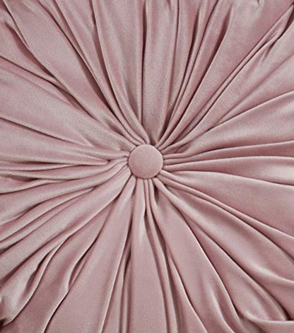 SARO LIFESTYLE Round Velvet Pintucked Poly Filled Throw Pillow - color: Blush, size: 1 Count (Pack of 1)
