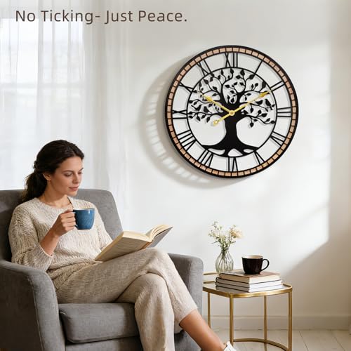 14" Farmhouse Bird Branch Wall Clock with Metal Tree Design | Bird branch accent with quiet movement, hardware included, 1 AA battery not included; approx. 2 lb for compact wall spaces - color: Roma, size: 14'' x 14''
