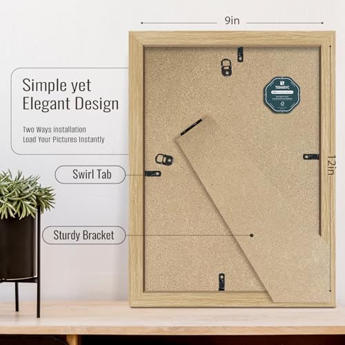 9x12 Frame Set of 3 - Natural Oak, 9 x 12 Wood Picture Frame, HD Tempered Glass, Table or Wall Display - color: Oak, size: 9 X 12, style: 3 Pack