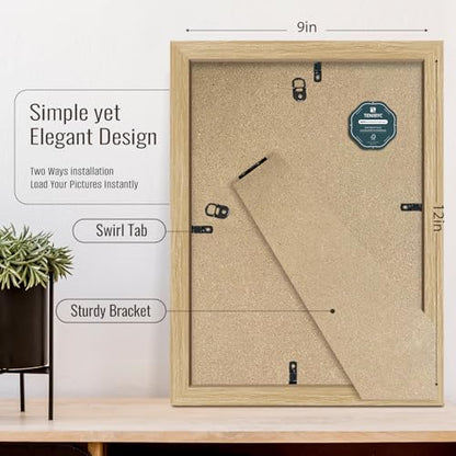 9x12 Frame Set of 3 - Natural Oak, 9 x 12 Wood Picture Frame, HD Tempered Glass, Table or Wall Display - color: Oak, size: 9 X 12, style: 3 Pack
