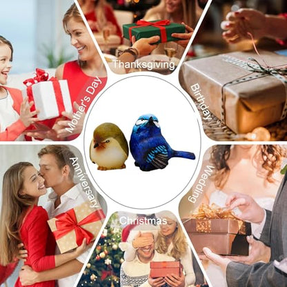 Resin Bird Figurines Set of 2, 2.4 Inch Grumpy Bird Decor | Hand-painted cobalt blue and olive-yellow birds, 2.6 oz each, with flat bases for stable indoor and outdoor display