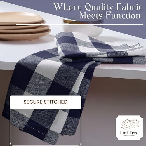 Navy Blue Buffalo Check Kitchen Towels, 4 Pack, 100% Cotton, 16x26 Inches, Soft, Absorbent, Quick Dry, Dish Cloths, Bar & Restaurant Cleaning Towels with Hanging Loop, Navy White - color: Navy, White - Buffalo, size: 16 X 26 - 4 Pack