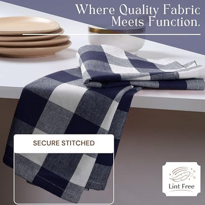 Navy Buffalo Plaid Kitchen Dish Towels, 12 Pack, 100% Cotton, 16x26 Inches, Super Absorbent, Quick Dry, Soft, Durable, Dish Drying & Cleaning Towels with Hanging Loop, Navy Blue White - color: Navy, White - Buffalo, size: 16 X 26 - 12 Pack