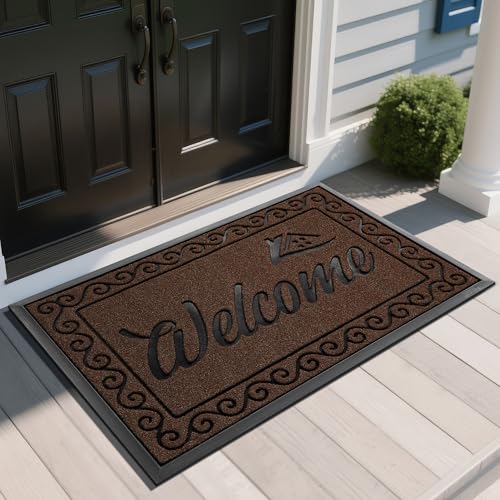 Yimobra Welcome Mat Outdoor Indoor, Waterproof Heavy Duty Front Door Mat Outside Entrance, Extra Sturdy Non-Slip Doormat, Low Profile, Dirt Trapping, 47x32 Inches, Coffee - color: Coffee, size: 47x32 Inch
