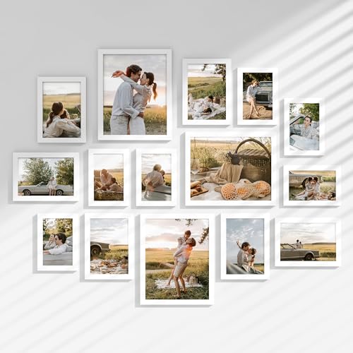 15 Pack Picture Frames Collage Wall Decor, Gallery Frame Set for Wall Mounting or Tabletop Display, Multi Sizes Including 3pcs 8x10, 6pcs 5x7, 6pcs 4x6, White - color: White