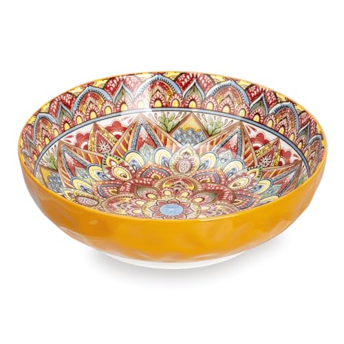 75 Oz Serving Bowls,Bohemian Style Large Porcelain Dishes for Entertaining Parties,Big Bowls for Eating Soup, Salad, Pasta, Fruit, Chips, 10.3 Inch Diameter (orange) - color: Orange