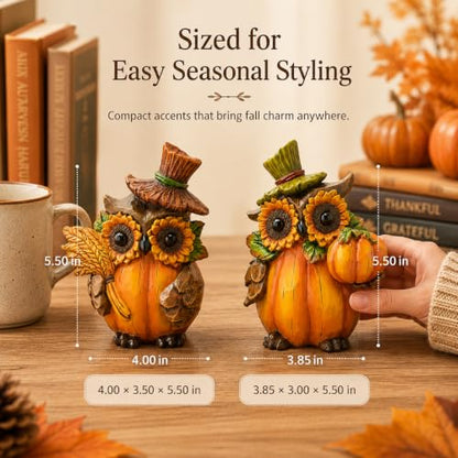 Hodao Owl Sculpture - Resin Thanksgiving Decor, Handmade Fall Centerpiece in Country Style, Unique Patented Design, 5.5 inches Tall