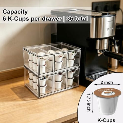 Prsildan Tea Bag Organizer K Cup Holder Drawer Coffee Pods Storage, 2 Pack | Clear Acrylic, Stackable, Pull Out, For Kitchen Office Craft Art Supplies Hair Accessories Makeup Small Items - size: Stackable-6 Drawers