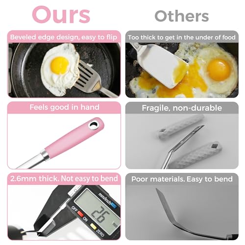 14-in Pink Spatula Set, 18/0 Stianless Steel Heavy Duty Turner & Slotted Spatula, Kitchen Cooking Utensils Set, High Heat Resistant, Grilling Frying Serving Food, Pack of 2 - color: Pink, size: 2PCS-Spatulas set