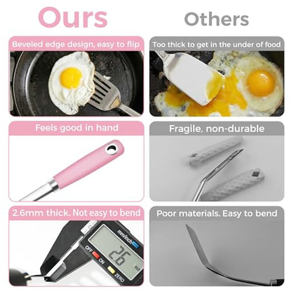 14-in Pink Spatula Set, 18/0 Stianless Steel Heavy Duty Turner & Slotted Spatula, Kitchen Cooking Utensils Set, High Heat Resistant, Grilling Frying Serving Food, Pack of 2 - color: Pink, size: 2PCS-Spatulas set