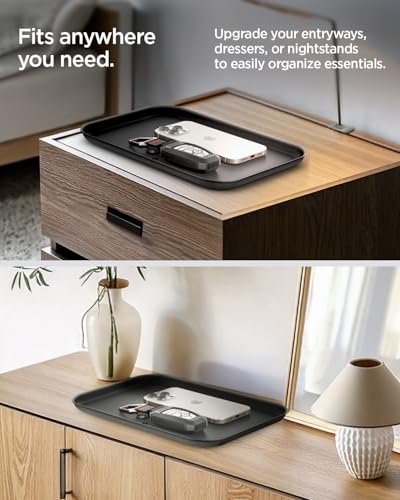 Spigen Modern Valet Tray, PU Vegan Leather Storage Organizer (Catchall) | For Entryway, Bedside, Desk, Nightstands, Keys, Wallet, Watch, Jewelry - Black - size: Catchall